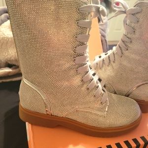 Pazzle studded rhinestone combat boots